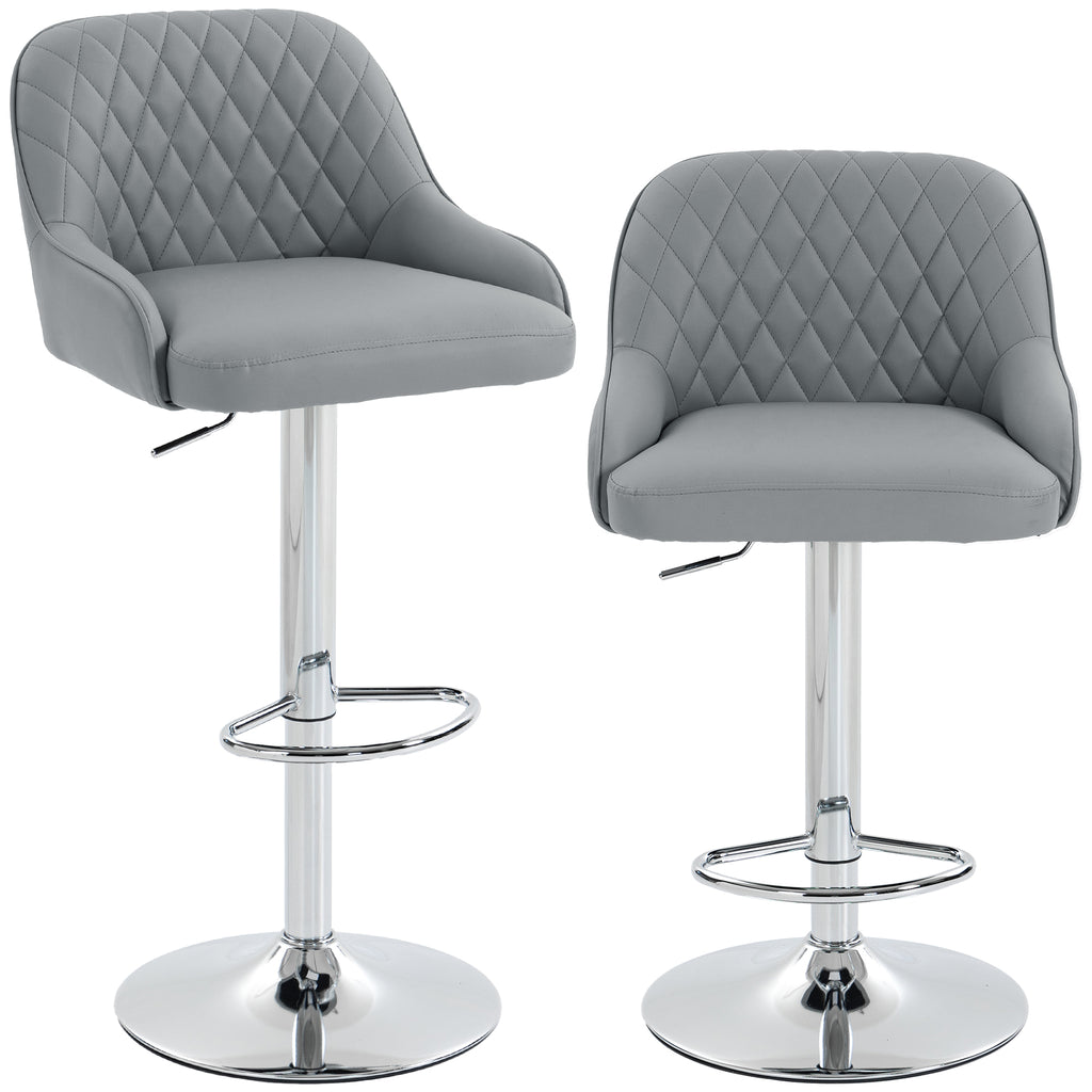 HOMCOM Set of 2 Swivel and Height-Adjustable Bar Stools with Backrest, Faux Leather, Light Grey