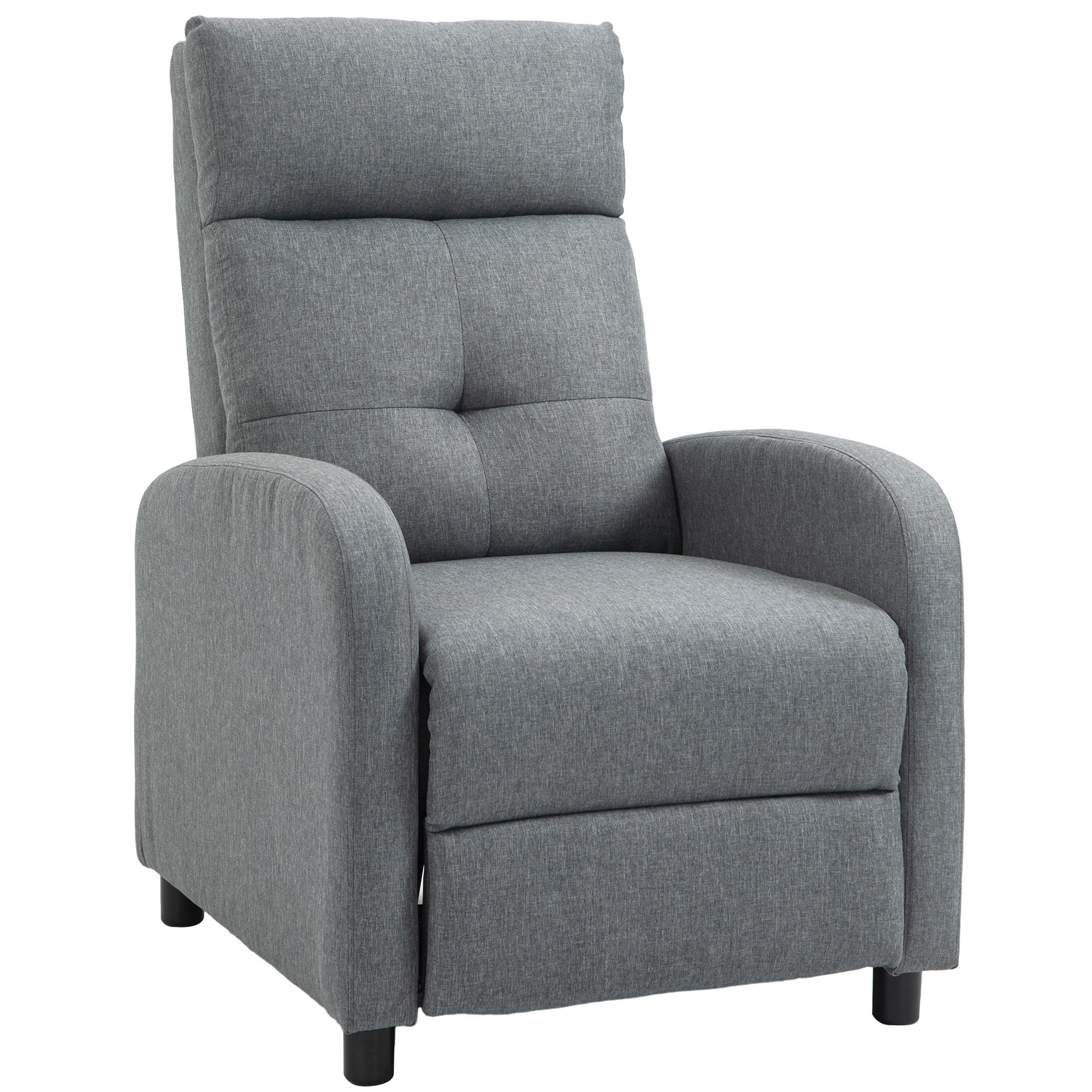 155° Max Reclining Chair in Grey Linen Effect Fabric with Footrest, 67x87x98 cm