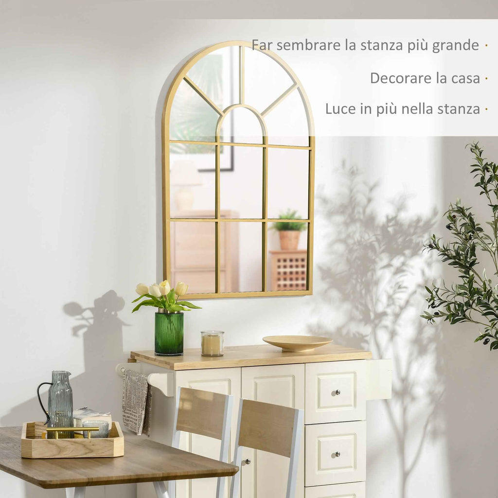 HOMCOM Modern Arched Wall Mirror 70x50cm for Bedroom and Living Room, Gold