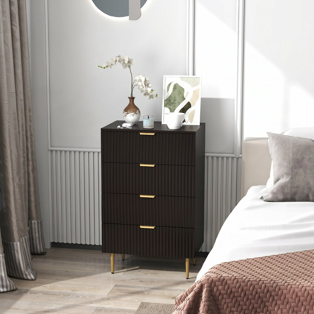 HOMCOM Modern 4-Drawer Chest of Drawers, Dresser with Gold Handles and Anti-Tip Device, 60x40x96 cm, Black
