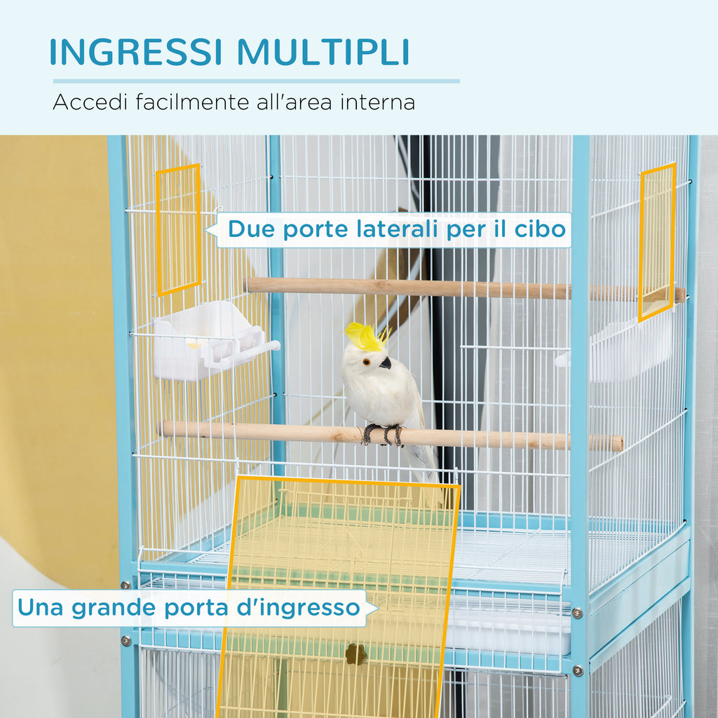 2-in-1 Bird Cage Indoor Aviary with 4 Wheels and Removable Trays, 51.5x50x140cm