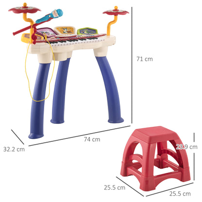 Piano for Children 3-6 Years with Stool, Microphone, Drum and Drumsticks, in PP and ABS, 74x32.2x71 cm