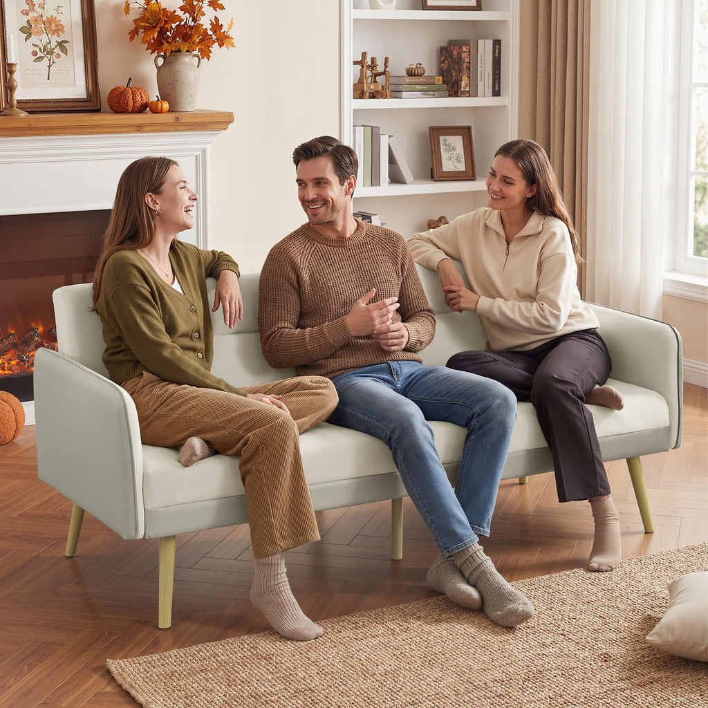 3-Seater Sofa Bed with Reclining Backrest and Velvet Upholstery, 185x84x83 cm, Beige