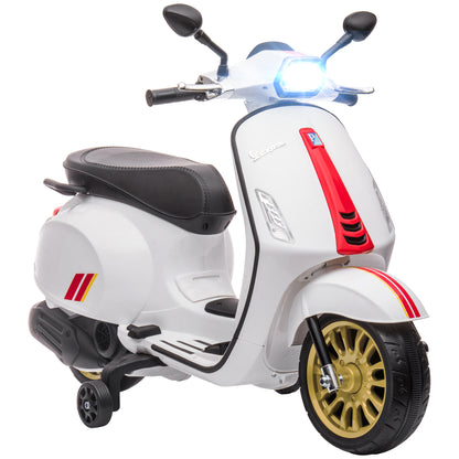 AIYAPLAY Electric Motorcycle for Children with Vespa License with Wheels, Light and Music, in PP and Metal, 107x47x73 cm, White