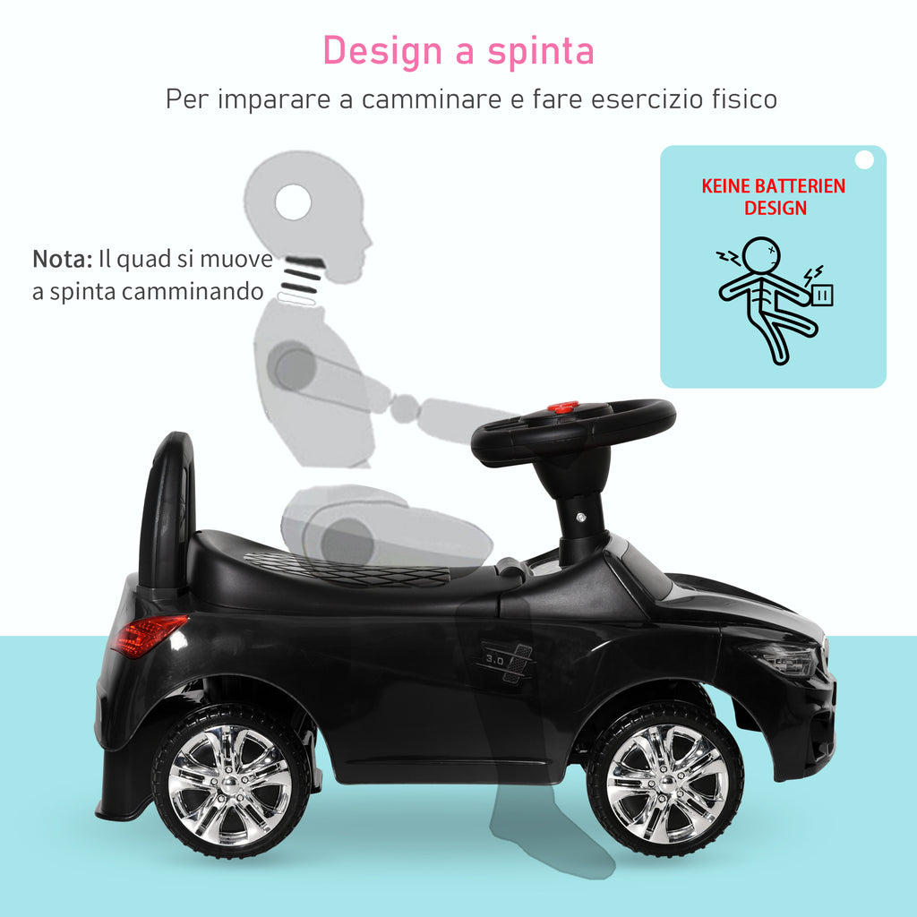 Children's Ride-On Toy Car with Steering Wheel, Built-in Lights and Music, PP and Metal, 63.5x28x36 cm, Black