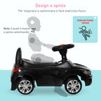 Children's Ride-On Toy Car with Steering Wheel, Built-in Lights and Music, PP and Metal, 63.5x28x36 cm, Black