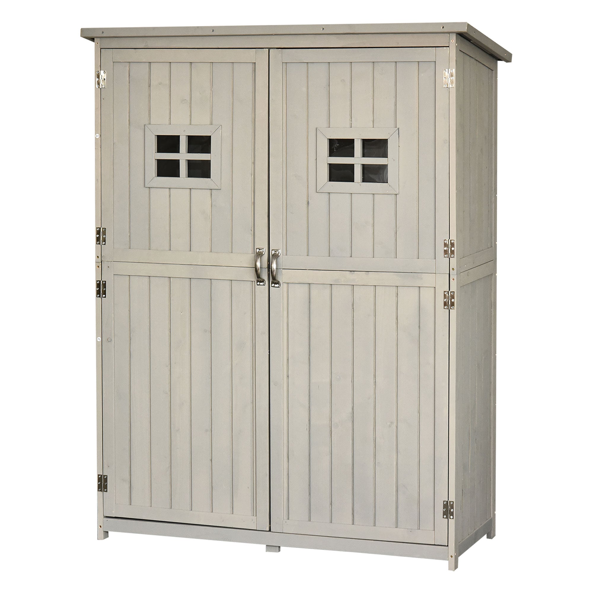 Wooden Garden Shed with Double Door, Shelves and Windows, 127.5x50x164cm