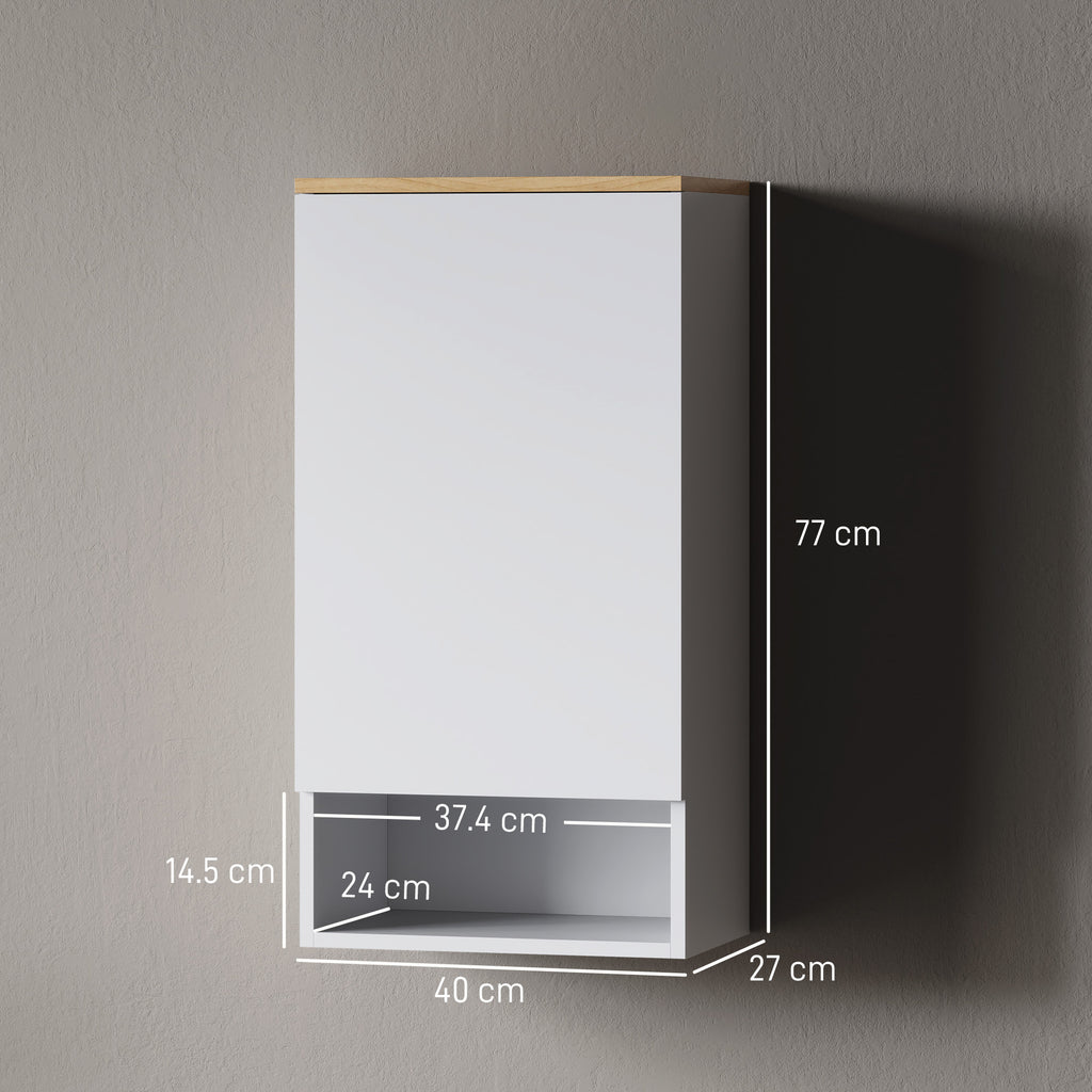 Wall Mounted Bathroom Cabinet with Adjustable Shelves and Open Shelf in Wood and MDF, 40x27x77 cm, White