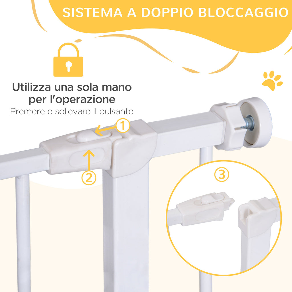Expandable Pet Safety Gate Easy Installation with Pressure Mounts Heavy Duty Steel with a Powder Coated Finish White 76x76-82cm