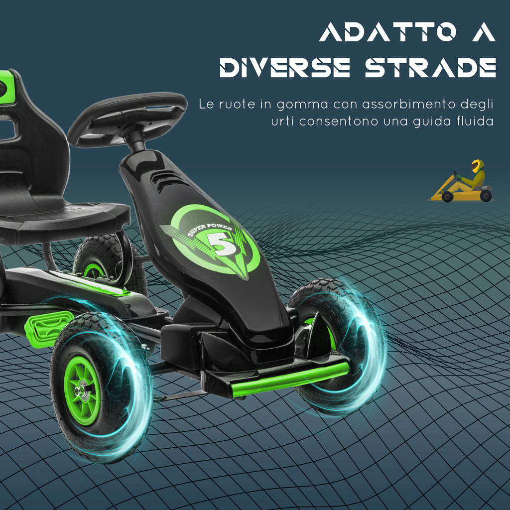 Pedal Go Kart for Kids Ages 5-12 with Adjustable Seat, Metal and PP 121x58x61 cm, Green and Black