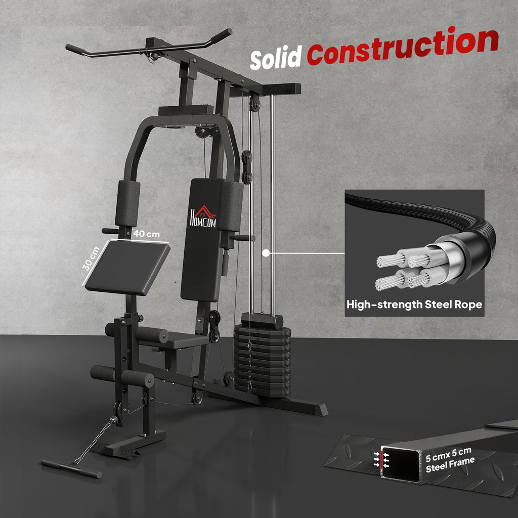 Multifunctional Fitness Station for Home and Professional Training in Steel, 148x108x207 cm, Black
