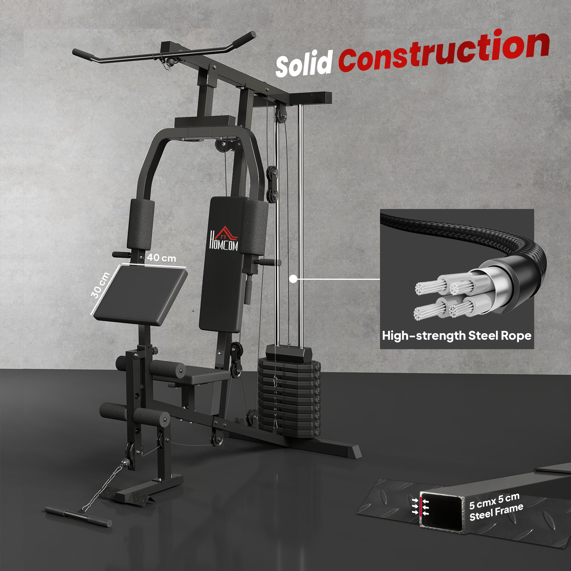 Multifunctional Fitness Station for Home and Professional Training in Steel, 148x108x207 cm, Black