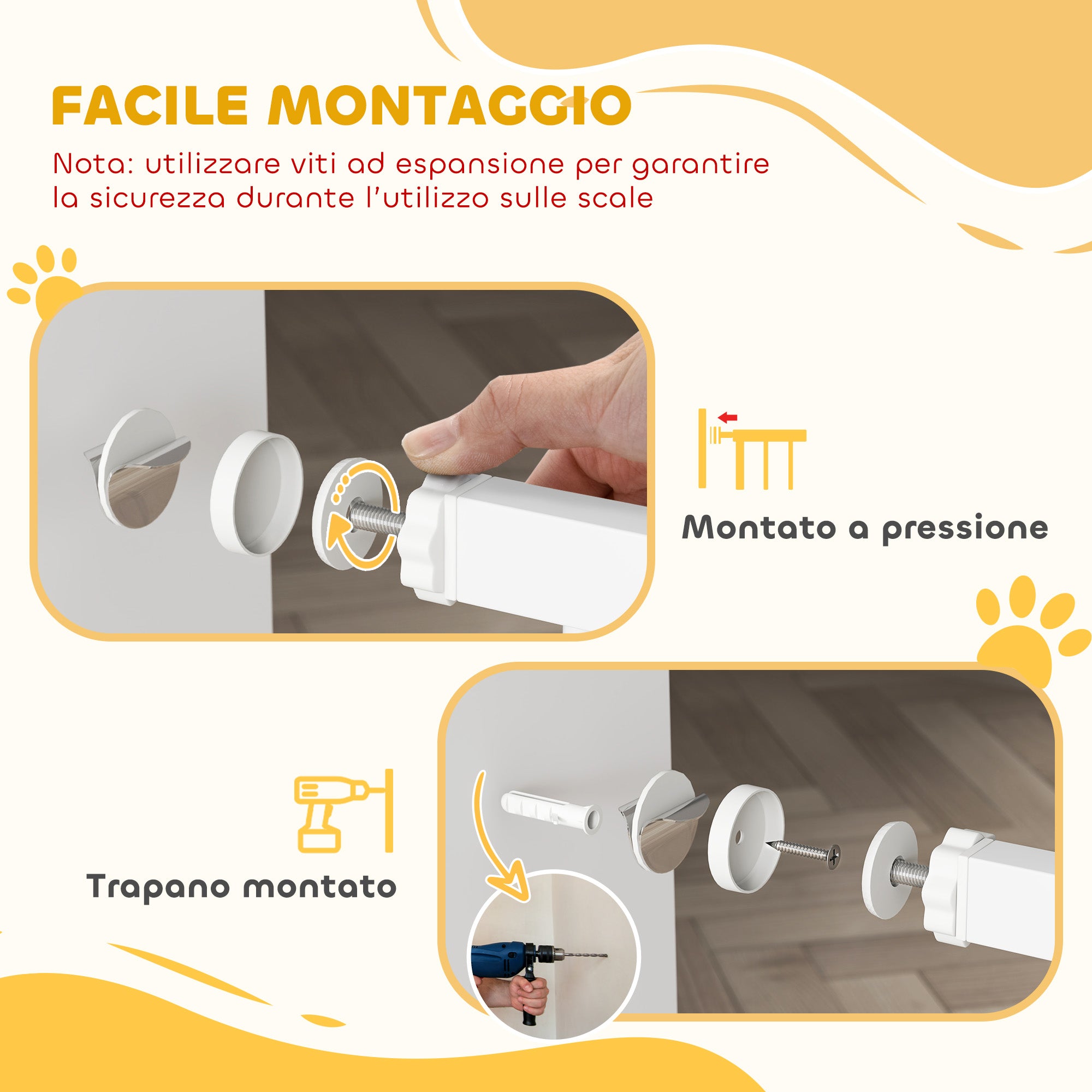 PawHut Baby and Pet Safety Gate, Self-Closing and Pressure Fit, 76-103x76 cm, White