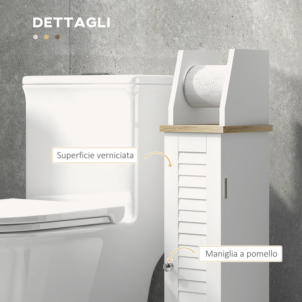 kleankin Bathroom Cabinet Space-Saving Toilet Paper Holder with Cabinet and Adjustable Shelf, 18x20x80 cm, White
