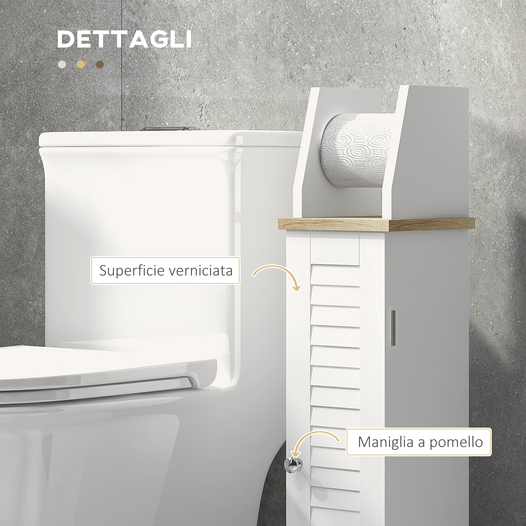 kleankin Bathroom Cabinet Space-Saving Toilet Paper Holder with Cabinet and Adjustable Shelf, 18x20x80 cm, White