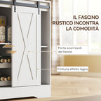 Kitchen Sideboard with Power Sockets, LED Light, Bottle Rack and Sliding Doors, 100x38x180 cm, White