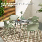 Set of 4 Stackable Garden Chairs in PP with Modern Design with Armrests 60x56x75 cm, Green