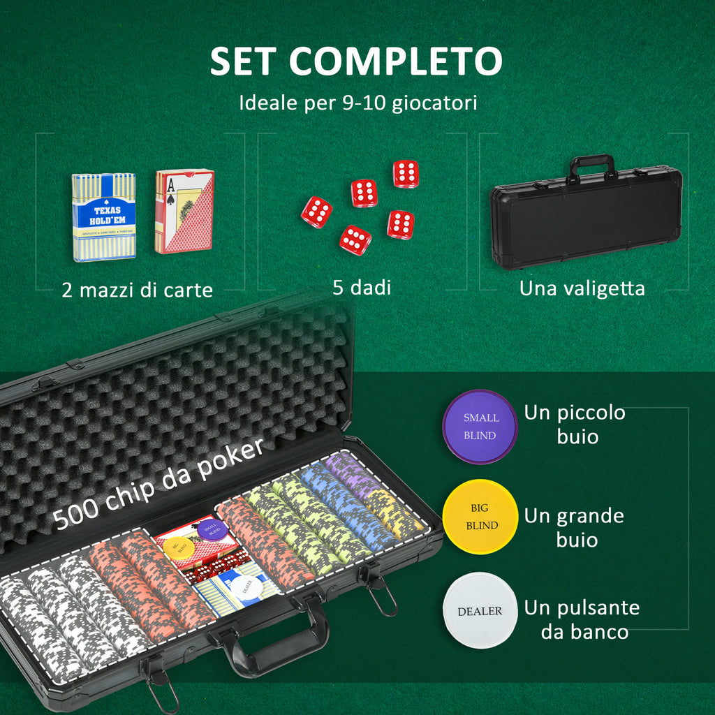 SPORTNOW Poker Set with 500 Chips, 2 Decks of Cards, 5 Dice, Buttons and Protective Black Aluminum Case