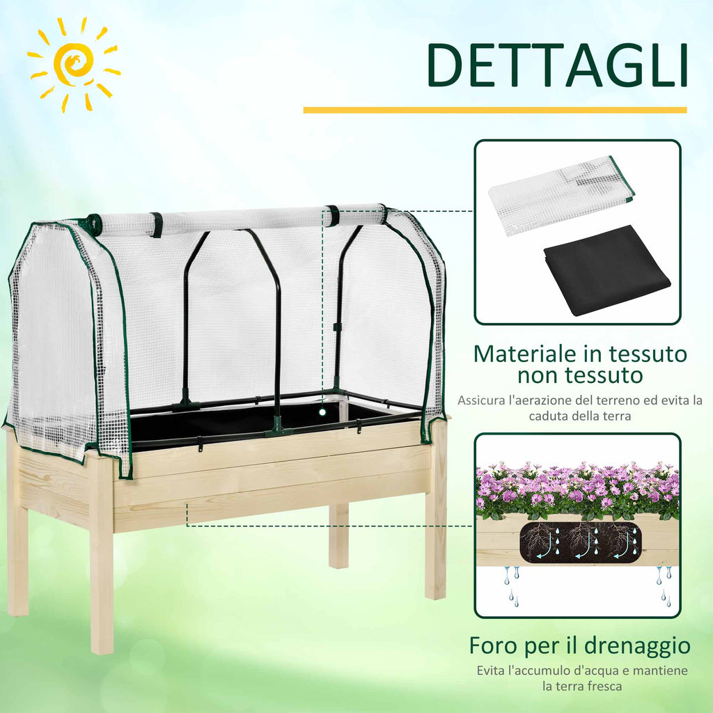 Vegetable Garden Bed with Greenhouse, Outdoor Plant Holder in Wood and PE for Flowers and Vegetables, 121x55x117cm
