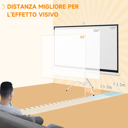 Projector Screen 84" with Adjustable Tripod, Plastic and Metal, 200x8x118 cm, White