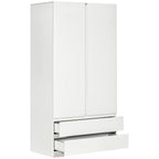 White Chipboard Wardrobe with Hanging Rail and 2 Sliding Drawers for Bedroom, 100x60x200 cm