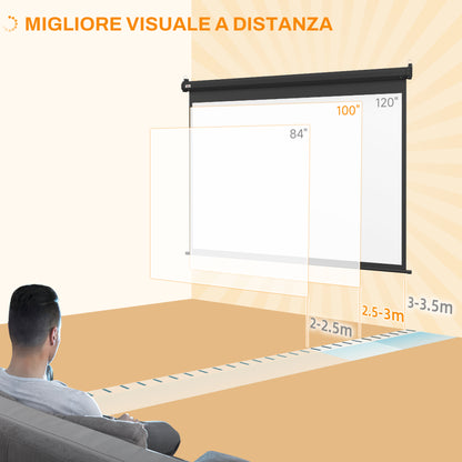 Projector Screen 100"  4:3 Format Adjustable with Remote Control, 203x152cm, Black