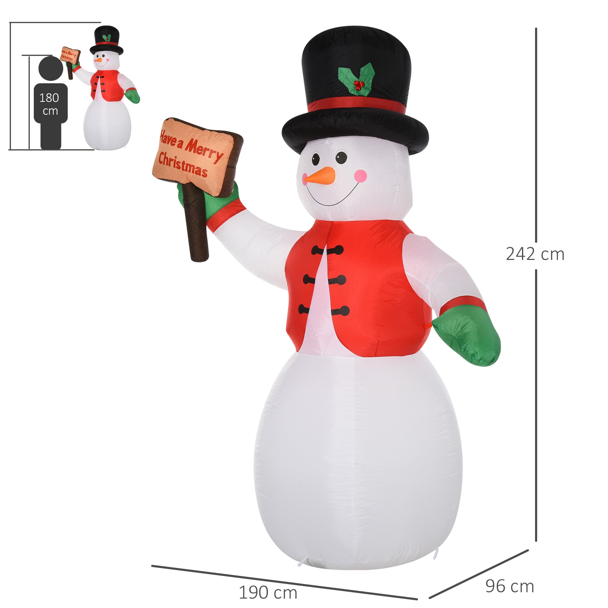 242cm Giant Inflatable Snowman with LED Lights, Waterproof Outdoor Christmas Decoration