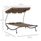 2-Seater Double Sun Lounger with Adjustable Sunshade for Outdoor and Garden 200x175x134cm Brown