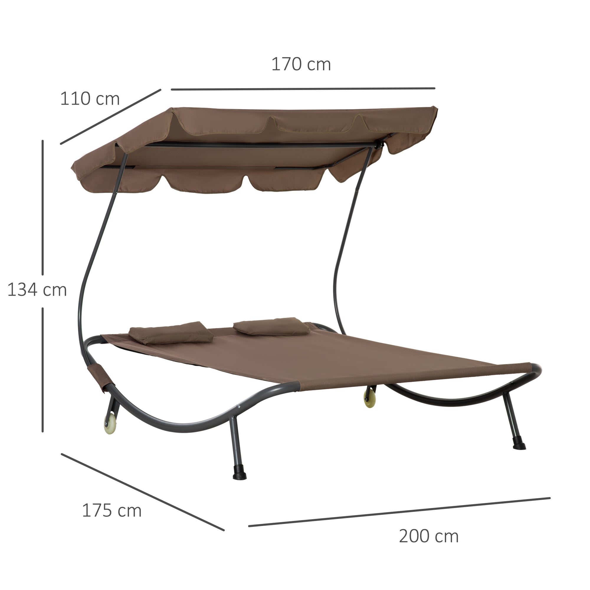 2-Seater Double Sun Lounger with Adjustable Sunshade for Outdoor and Garden 200x175x134cm Brown