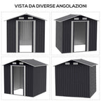 Galvanized Steel Garden Shed, Double Sliding Door and 4 Vents 2x1.5x1.9m - Borge' Group Limited