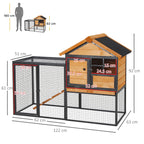 Rabbit Cage with House, Ramp and Open Area, Light Yellow Wooden and Metal Rabbit Hutch, 122x63x92cm - Borge' Group Limited