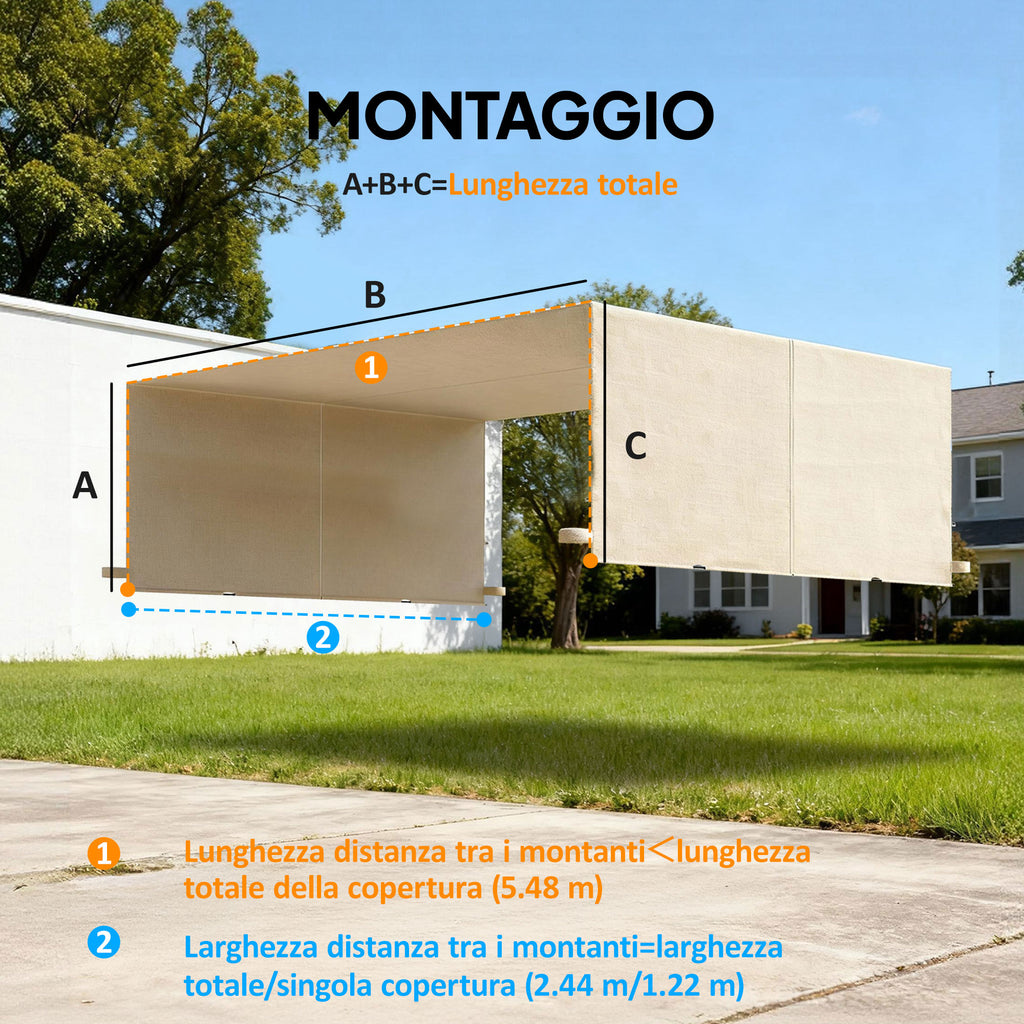 Outsunny 3x3m Polyester Pergola Gazebo Cover with Pockets and Straps, 488x122cm, Khaki