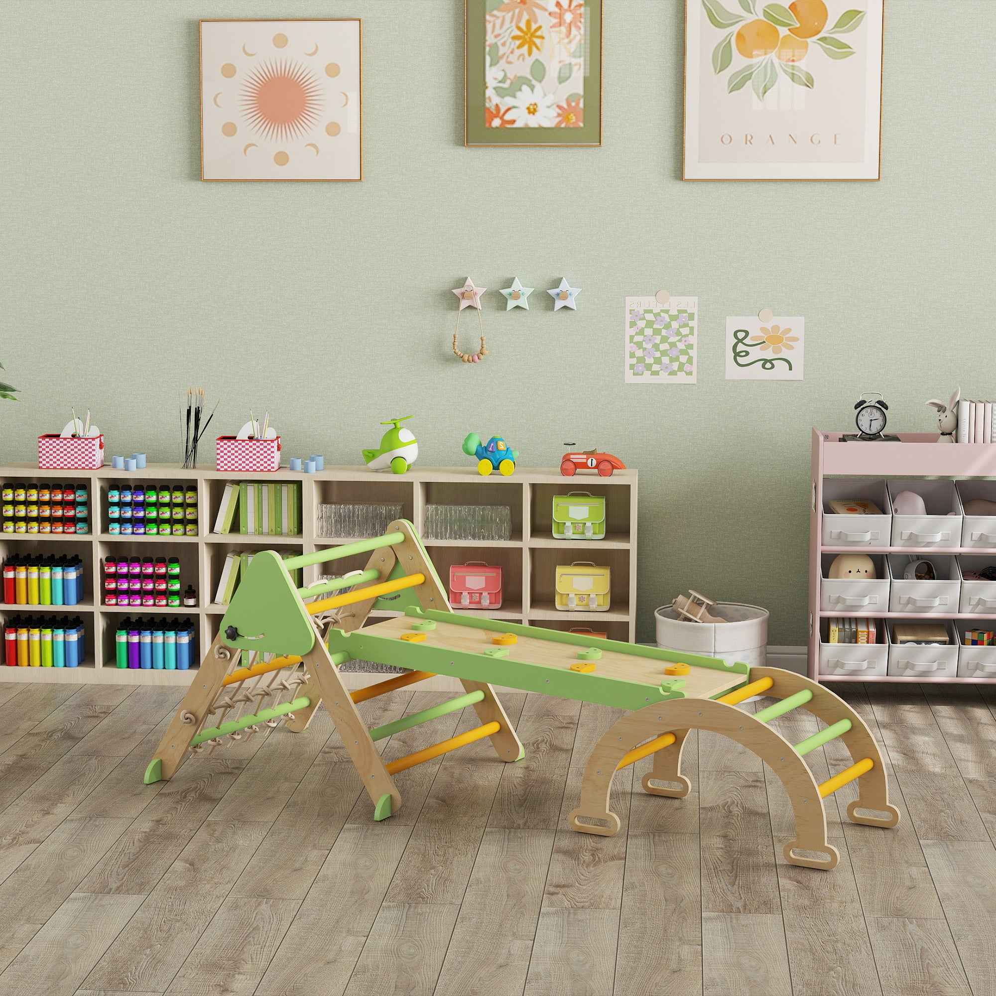 AIYAPLAY 8-in-1 Children's Play Set with Triangle, Smooth Wall and Arch, Made of Poplar and Pine Wood, 191.5 x 74.5 x 63 cm