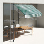 Awning 2x1.2 m with Adjustable Supports and Crank, in Aluminium, Metal and Polyester, Green and White