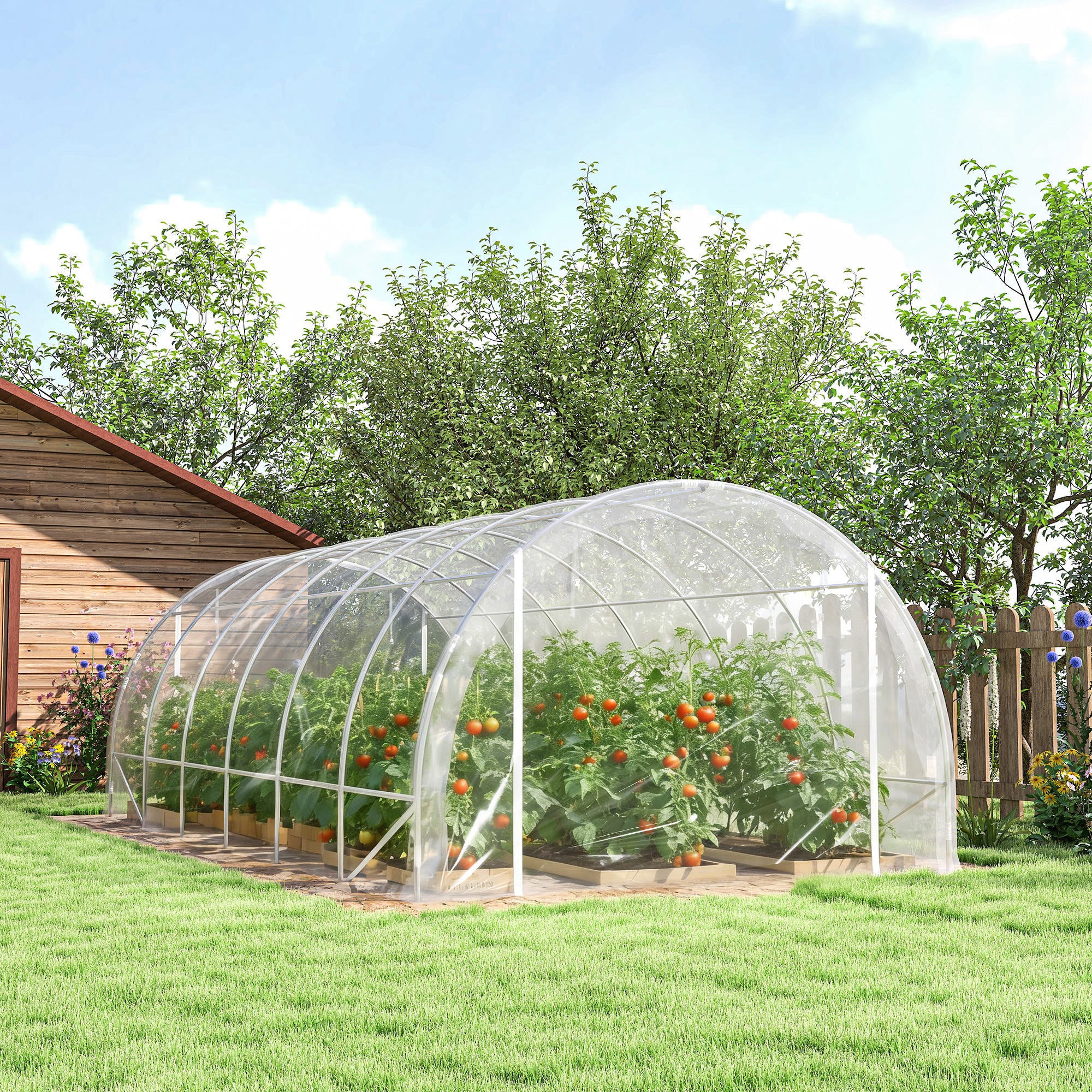Outsunny 3x6x2 m Tunnel Greenhouse with Roller Doors, Steel Frame and Anti-UV PE Cover, Transparent