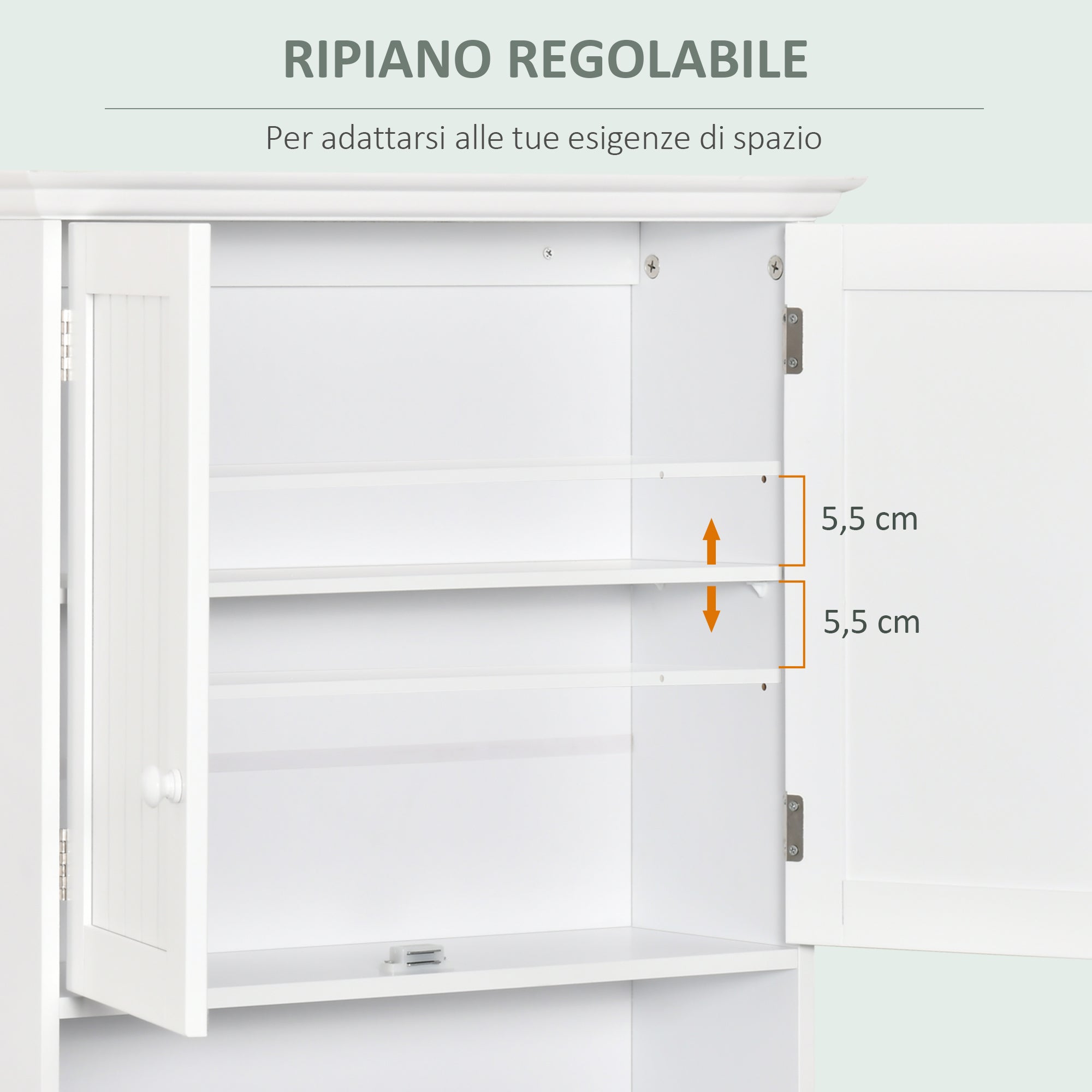 Wall-Mounted Bathroom Cabinet with 2 Doors and Open Shelf, Adjustable Internal Shelf, White