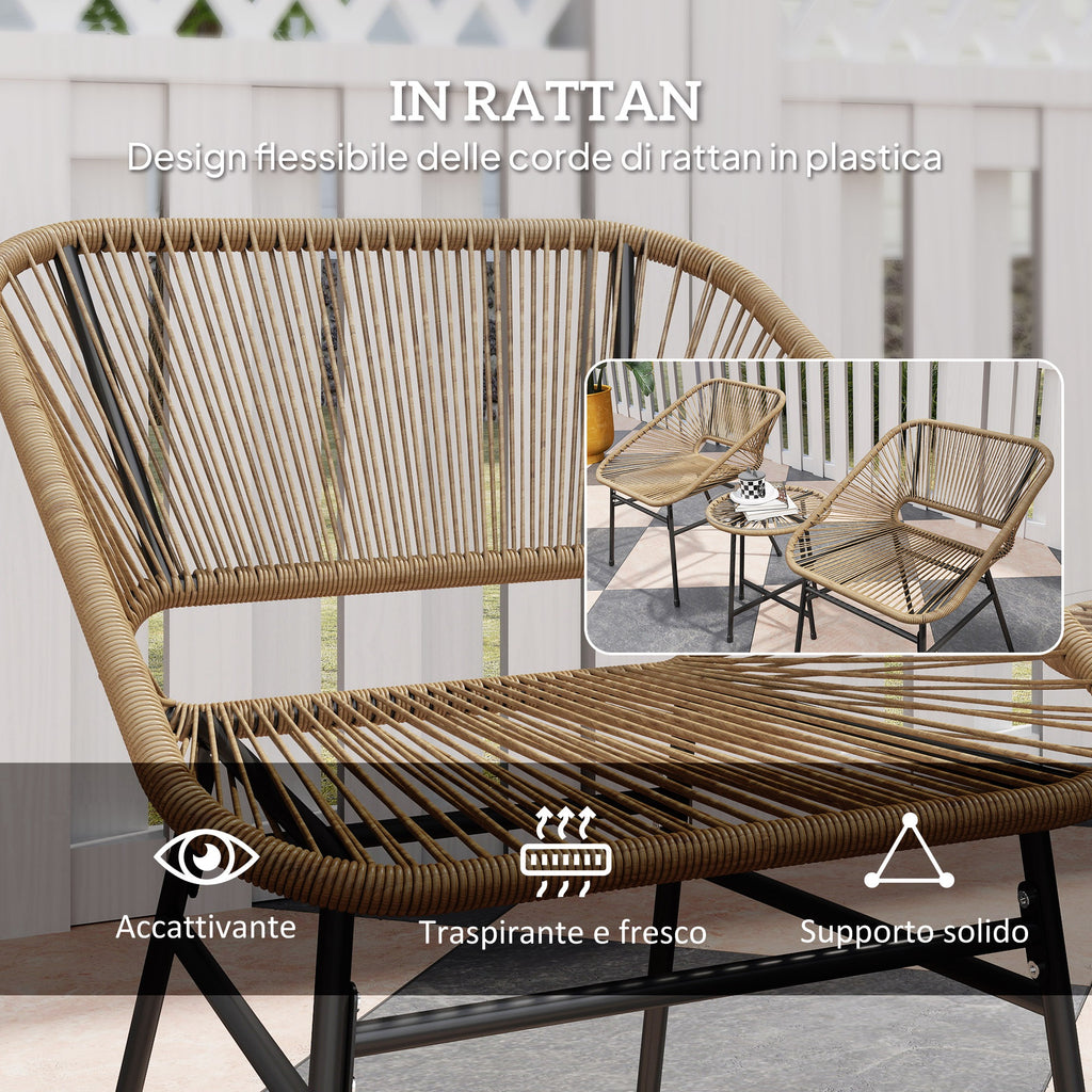 3 Piece PE Rattan and Steel Garden Set with 2 Chairs with Cushions and Round Table, Multicolor