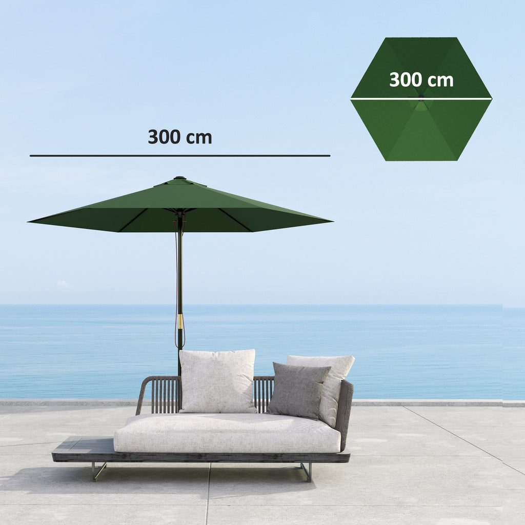 Replacement Canopy for Umbrella Ø3 m with Air Vents for Wooden and Steel Frames, Green