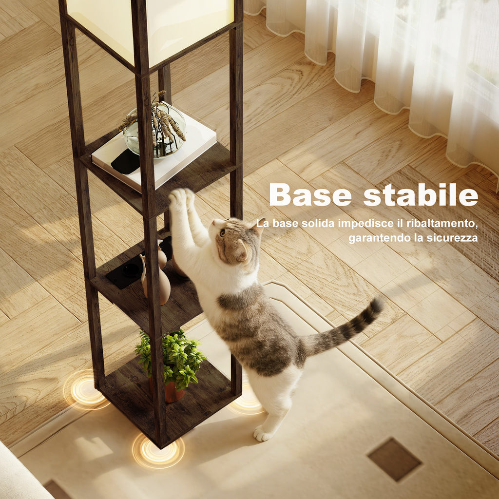 Floor Lamp with Shelves, Dimmable Light, Foot Switch and USB Ports, Brown