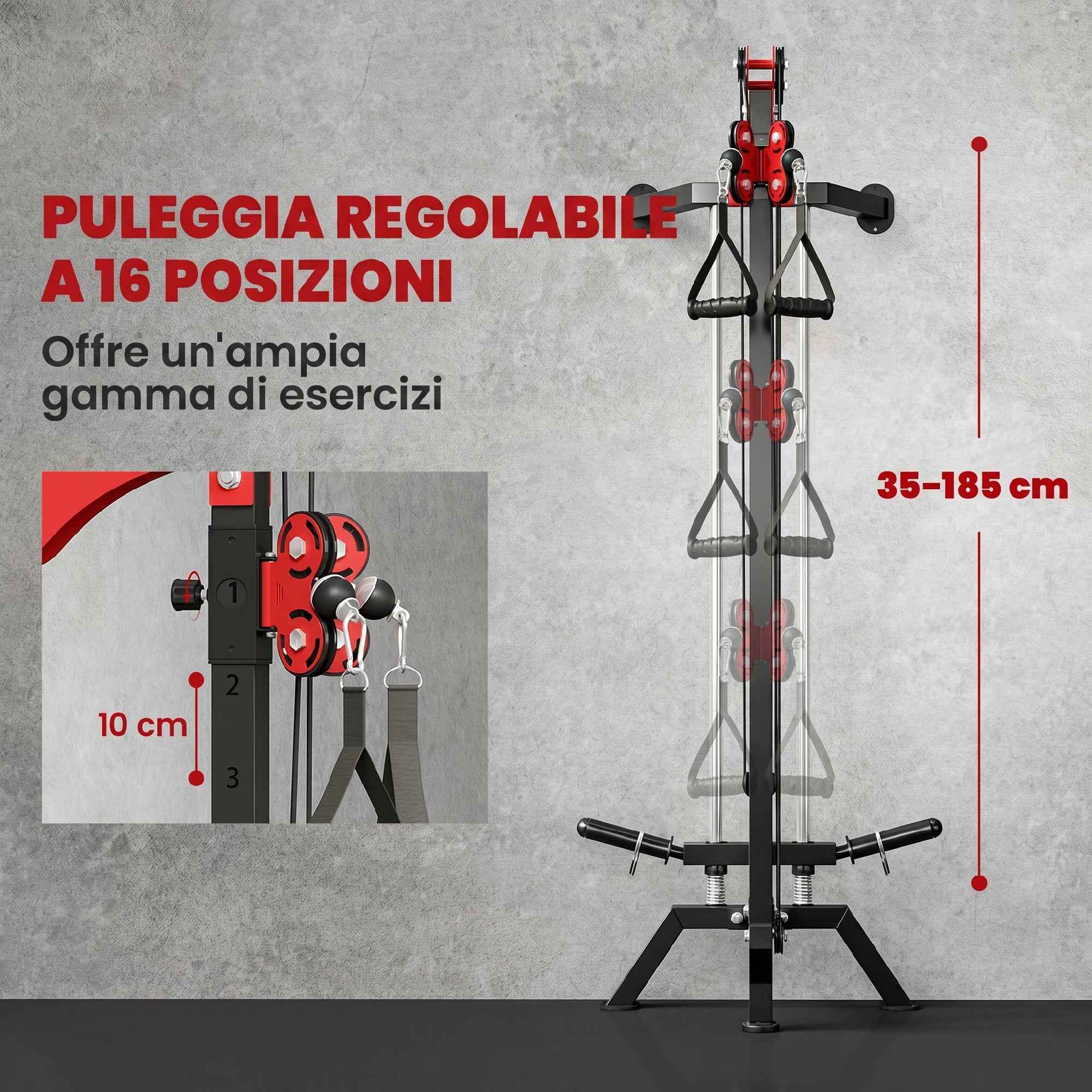SPORTNOW Cable Station, Wall-Mounted, Adjustable 16-Position Pulleys Machine, Black.