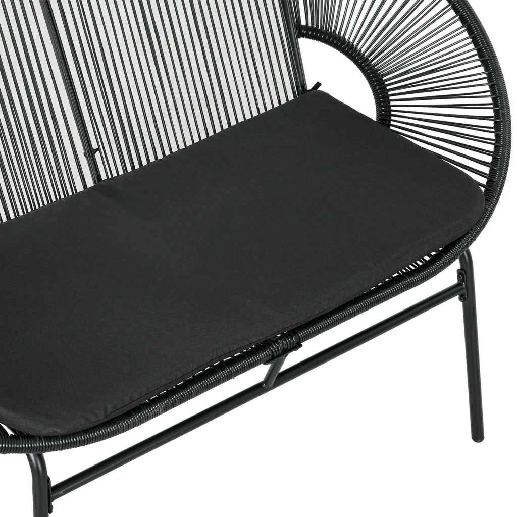 Outsunny 2-Seater Garden Sofa in PE Rattan and Steel with Cushions and Armrests, 132x72x83 cm, Black