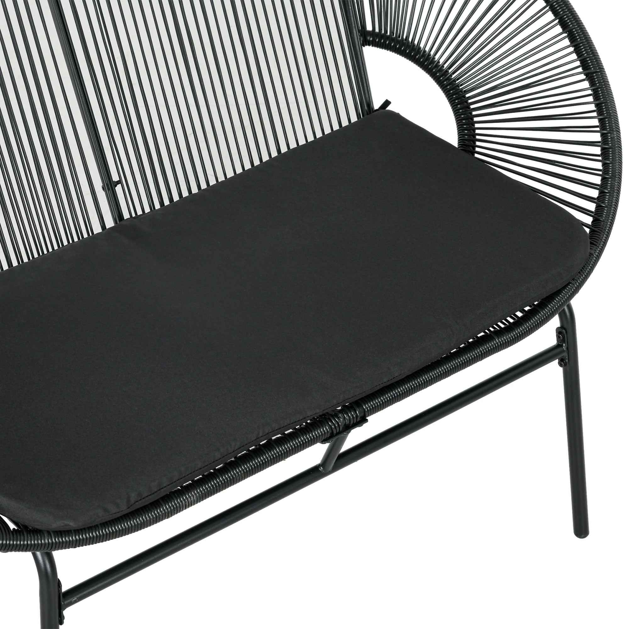 Outsunny 2-Seater Garden Sofa in PE Rattan and Steel with Cushions and Armrests, 132x72x83 cm, Black
