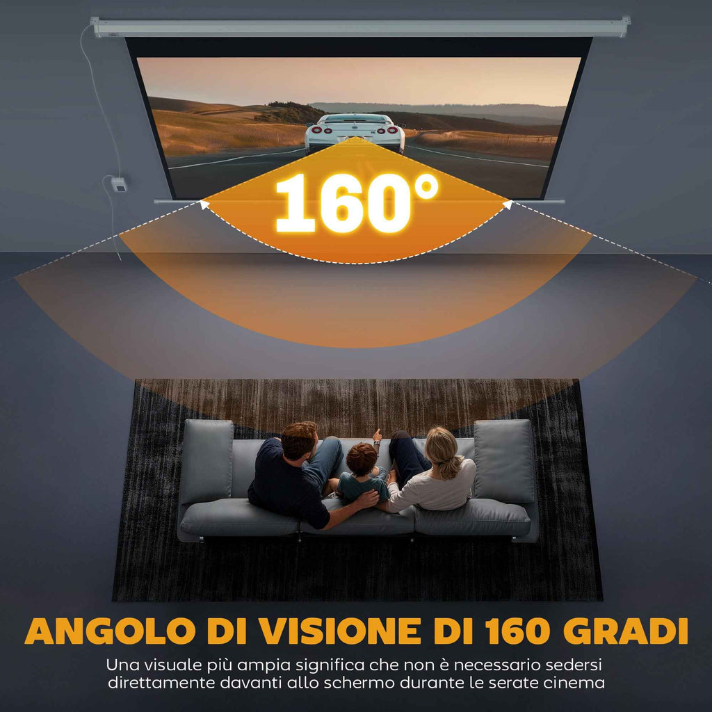 HOMCOM 100" 16:9 Motorized Projector Screen with Remote Control, 251x8x168 cm, White