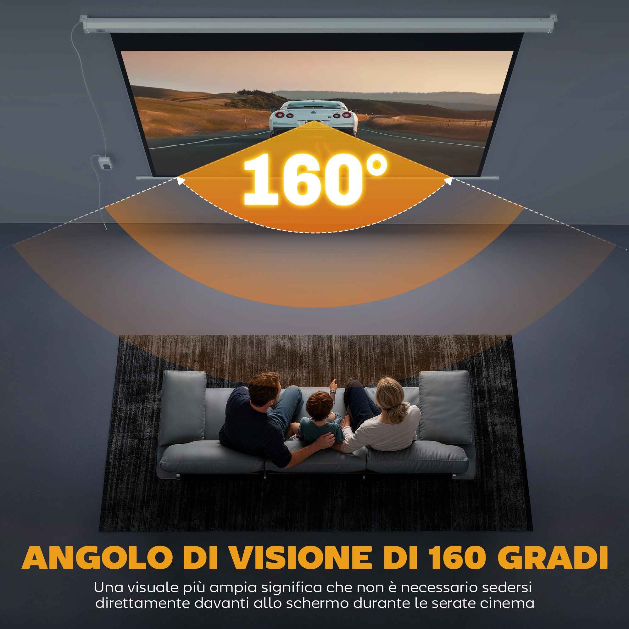 HOMCOM 100" 16:9 Motorized Projector Screen with Remote Control, 251x8x168 cm, White