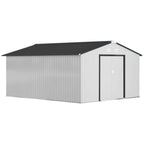 Outsunny 3.4x3.8x2 m Steel Garden Shed with Double Sliding Door and Pitched Roof, Silver