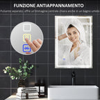 Anti-Fog Bathroom Mirror with Adjustable LED Light, Bluetooth Speaker, Touch Buttons, 50x70 cm