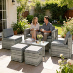 Outsunny 6-Piece Outdoor Set with Sofa, 2 Chairs, Glass-Top Coffee Table, and 2 Ottomans, Dark Grey