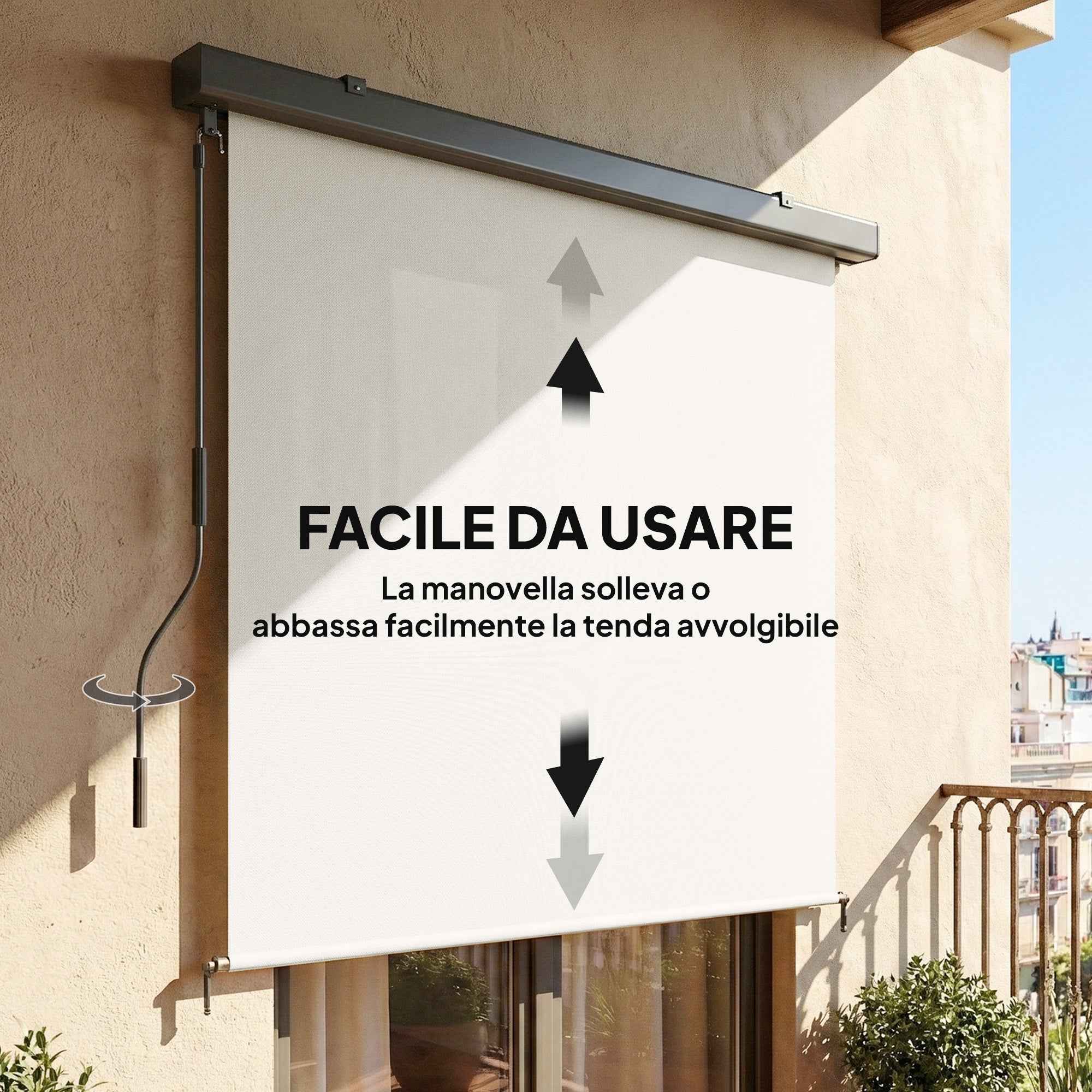 Outsunny Anti-UV Polyester Roller Blind with Aluminum Cassette and Crank, 250x160 cm, Cream White