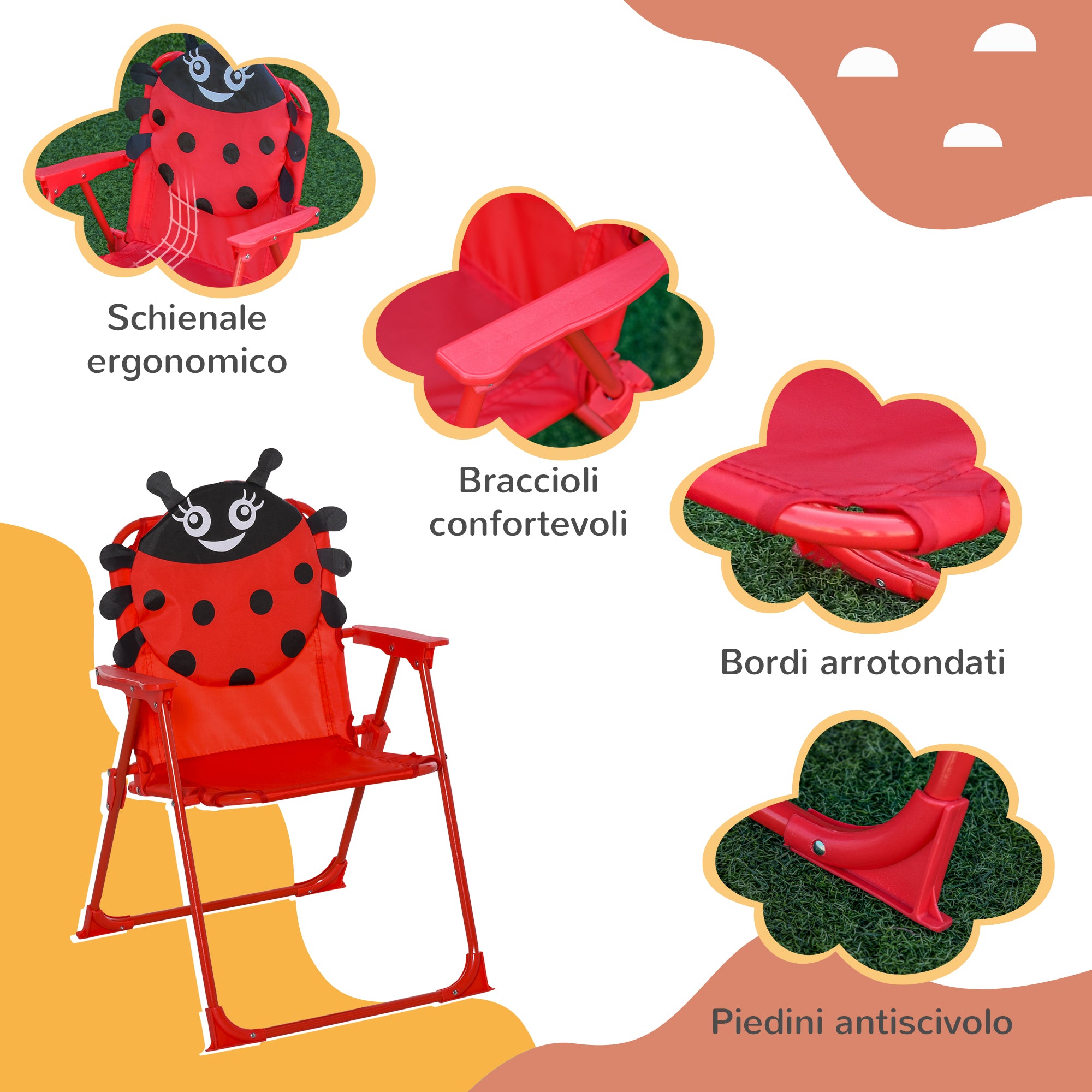 Garden Table and 2 Folding Chairs Set, Outdoor Table and Chairs with Umbrella for Children in Metal and Polyester, Red