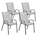 Outsunny Set of 4 Stackable Garden Chairs with Curved Armrests, in Steel and Breathable Fabric, 54x71x93 cm, Grey